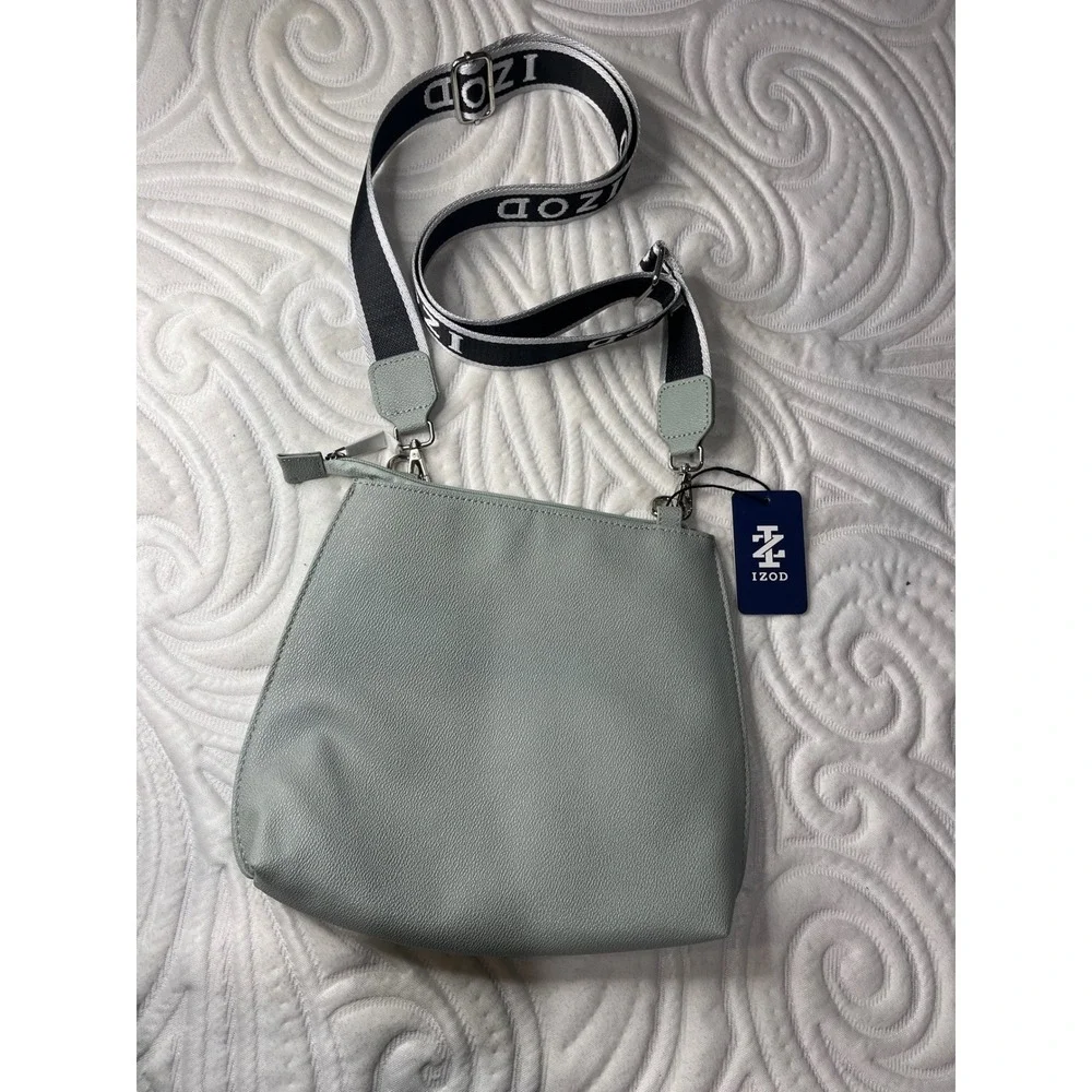 IZOD Sage Green Faux Leather Crossbody Bag with Branded Strap NWT 11